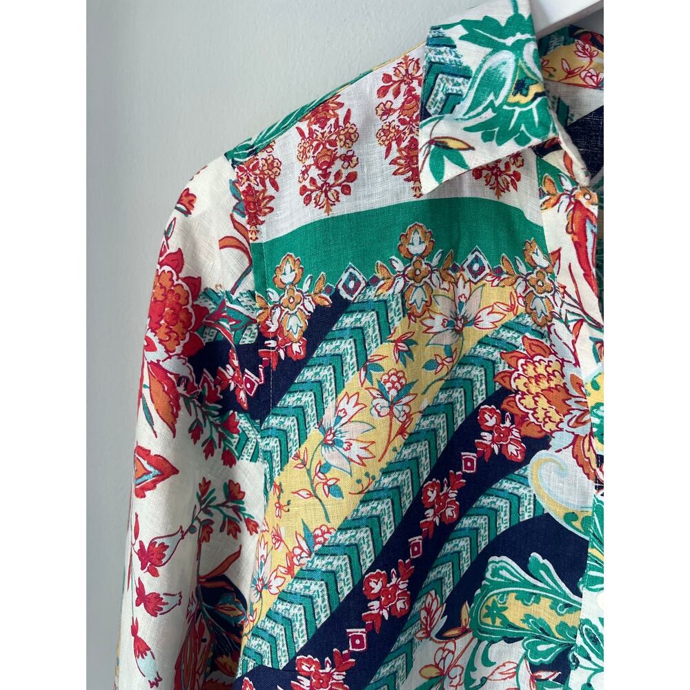 Chico's Linen Mixed Print Shirt No Iron Floral Paisley 3/4 Sleeves Boho Casual 1 - Picture 7 of 11